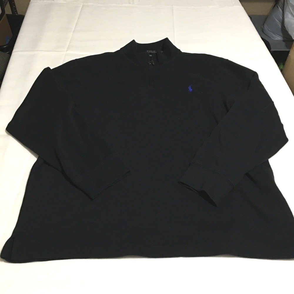 Polo Ralph Lauren Quarter Zip Pullover Sweater Mens XL Black Estate Rib Knit